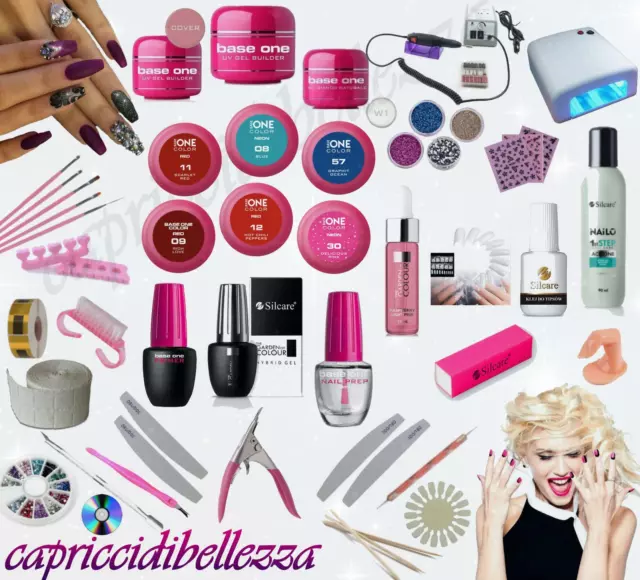 Kit Ricostruzione Unghie Completo Silcare 6 Gel Color + Lampada + Fresa Nail Art