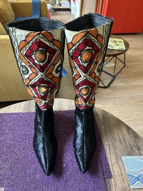 Bottes Vintage Santiag Pour Femme – Taille 35 – Cuir Véritable – Fabriqué En France – État Occasion