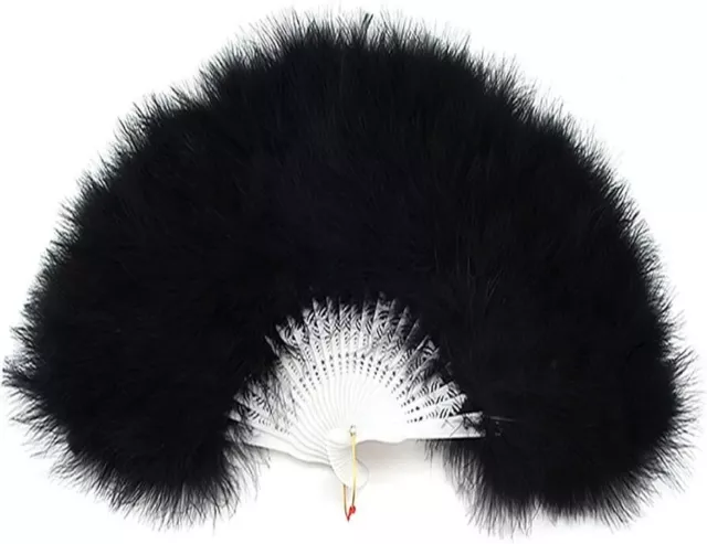 Ladies BLACK FEATHER FAN 20s Flapper Hand Held Drag Queen Party Fancy Dress