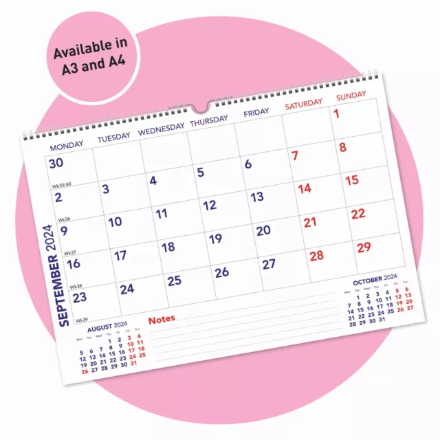 2024/2025 ACADEMIC WALL Calendar Planner A4 size (420x297mm) Landscape