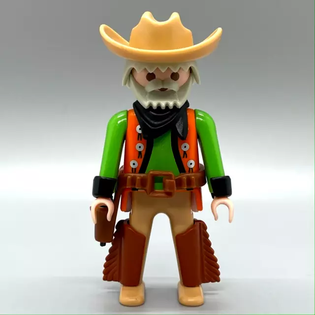Playmobil Cowboy Outlaw Male Western Sheriff Gun Chaps Hat Grey Hair Beard 3801