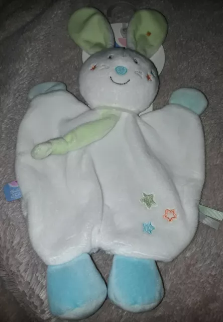 doudou plat lapin blanc gris vert bleu étoile SUCRE D'ORGE Neuf