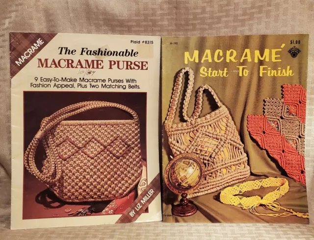 Lot of 2 Vintage 1971 & 1988 MACRAME Purses, Bags, Totes & Belts Pattern Books