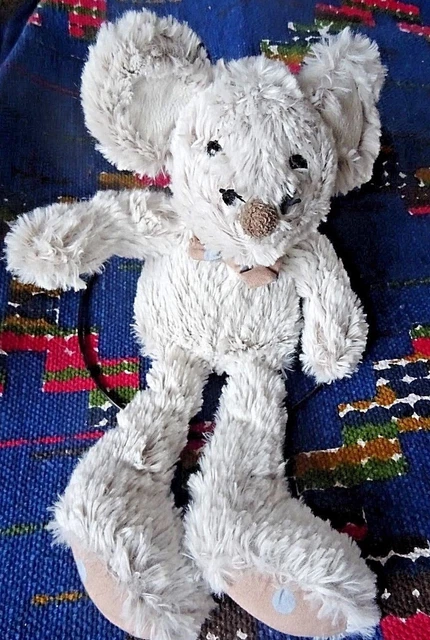 Db /  Doudou Peluche Souris Grise Blanc Chine Pois Bleu 25 Cm Etat Neuf