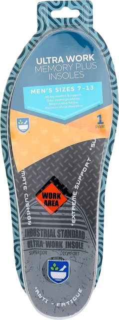 Work Memory Men Sizes Insoles Plus Shock Boot Pair Aid Rite Ultra Absorbing Foam