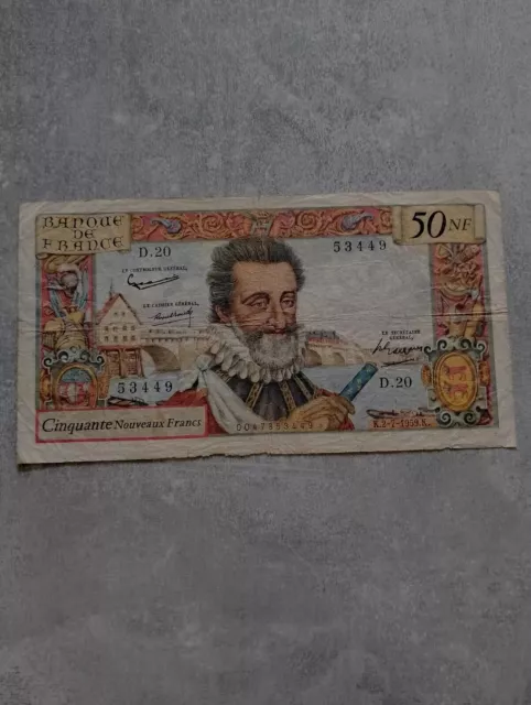 RARE Billet 50 Nouveaux Francs Henri IV