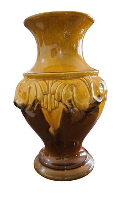 Haeger Vase Urn Yellow Amber Art Pottery Drip Glazed Mid Century Vintage 12 in
