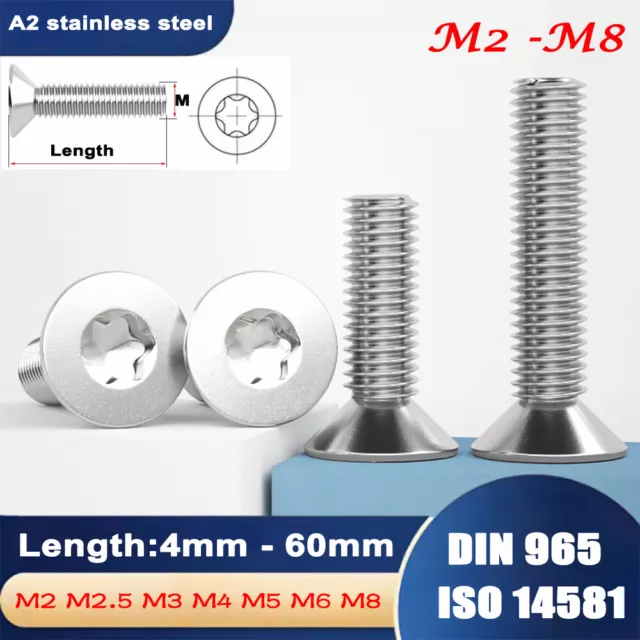 M2 M2.5 M3 M4 M5 M6 M8 Torx Countersunk Machine Screws A2 Stainless CSK DIN965