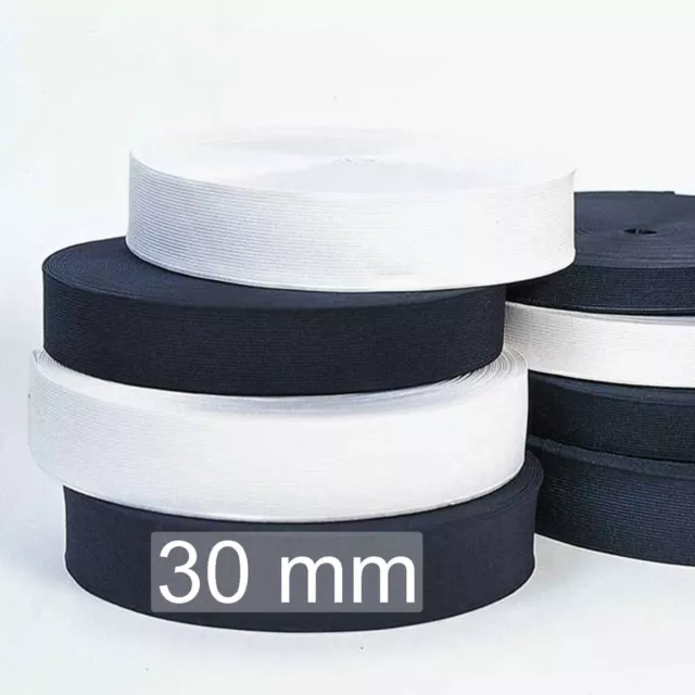 30MM ELASTIQUE SOUPLE COUTURE PLAT 3 cm DE LARGE BLANC OU NOIR TARIF DEGRESSIF