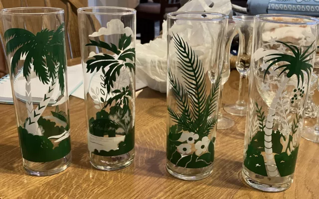 Libbey Island Paradise Palm Trees Highball Glases Tiki MCM VTG 60s (see Details)