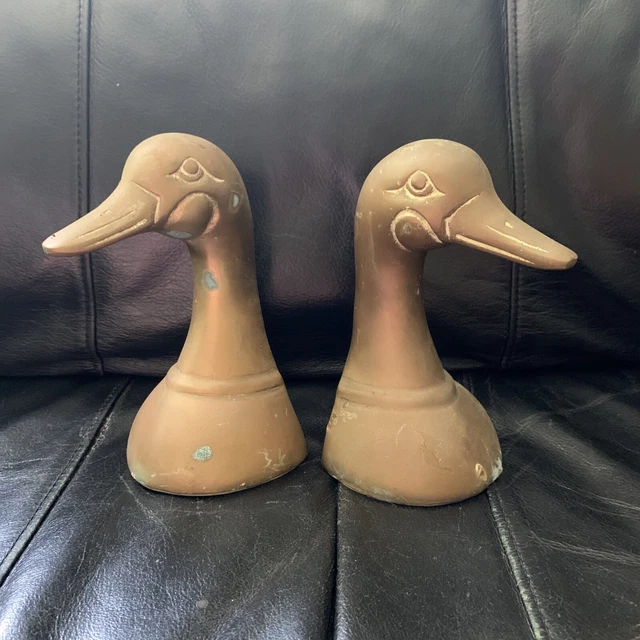 Pair of Vintage Mid-Century Heavy Brass Duck Head Bookends