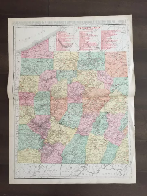 Large 21" X 28" COLOR Map of Pennsylvania-1905