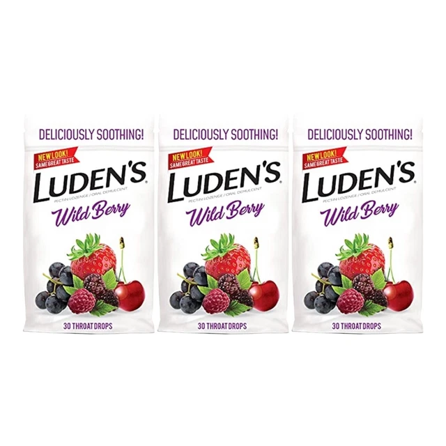 3 LUDEN'S WILD Berry Throat Drops Cough Drops 30 Count Each New 03/2024