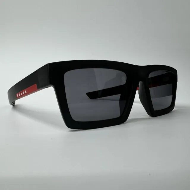 Mens Prada Linea Rossa Black & Grey Polarized Square Sunglasses PS 02ZS 1BO02G