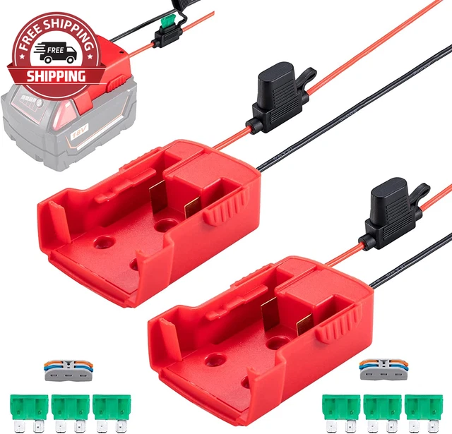 2 Pack Power Wheels Adaptor for Milwaukee M18 18V Dock Power Connector 12 Gauge