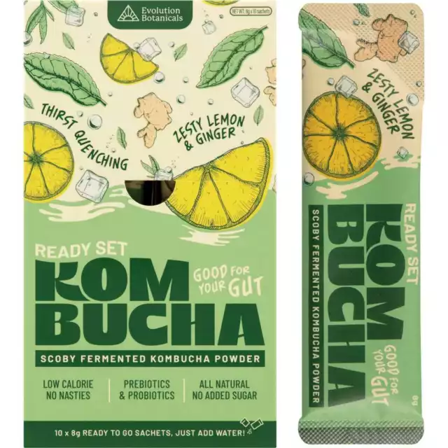 Evolution Botanicals Ready Set Kombucha Sachets - Lemon & Ginger x10