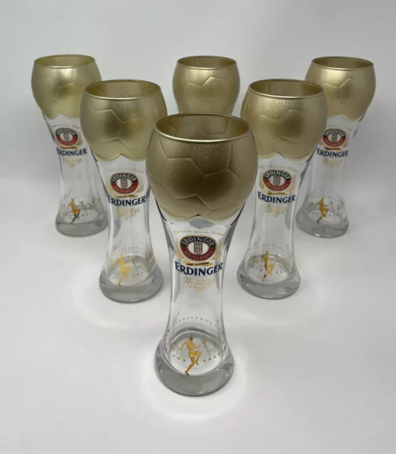 6x Erdinger Weißbier Pokalglas Biergläser Gläser 0,5l Fussball gold limitiert EM