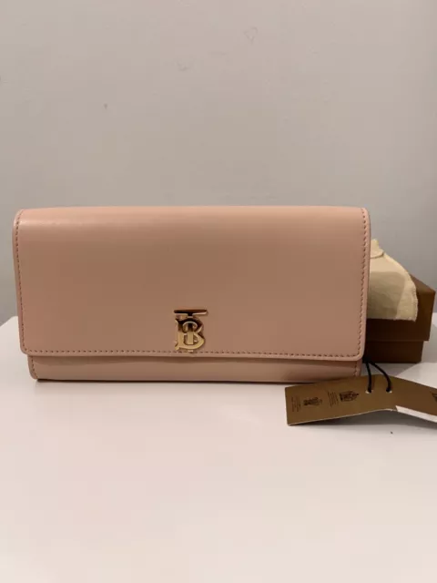 Burberry Ladies Soft Leather Continental Long Wallet Pink Gold TB BNWT Authentic