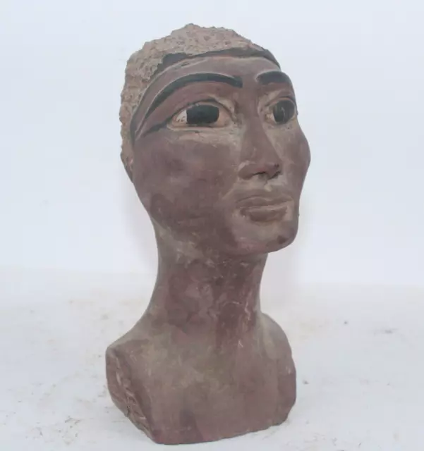 Estatua de cabeza de Nefertiti de reina antigua egipcia rara faraónica EGYCOM