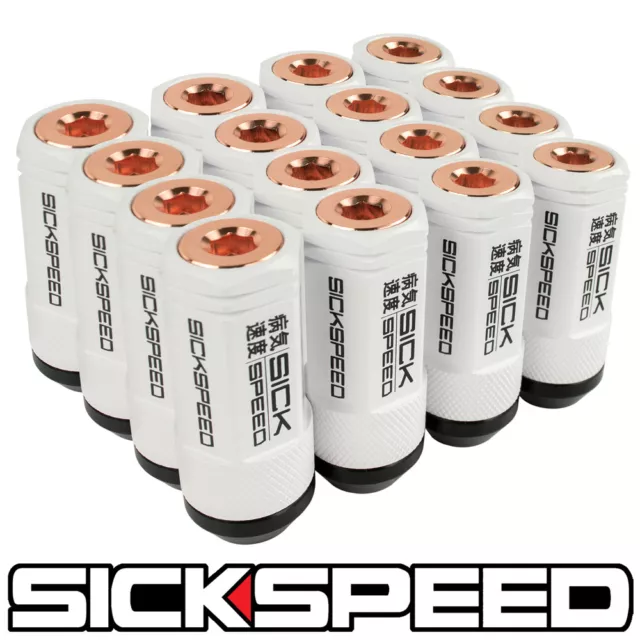 SICKSPEED 16PC Bianco / Rosa Oro Cappuccio Alluminio 50MM 3PC Manico Dadi 12X1.5