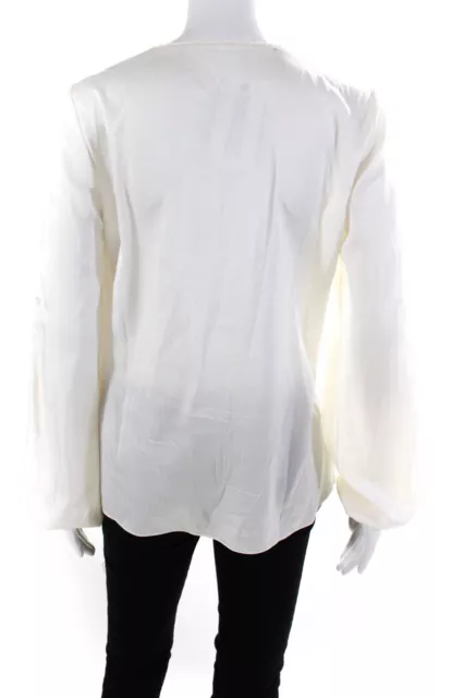 Elie Tahari Womens Off White Silk Lace Trim Long Sleeve Blouse Top Size S 3
