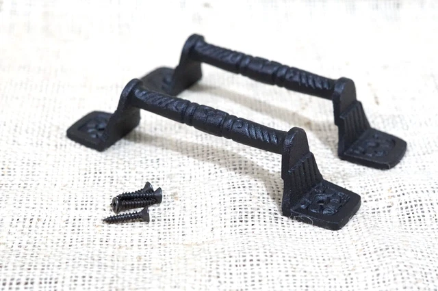 2 Cast Iron Cabinet Handle Gate Pull Door Handles Fancy Drawer Pulls Matte Black 2