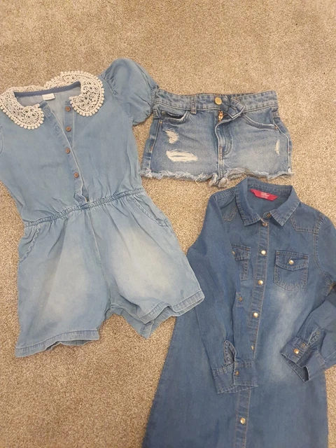 Girls Denim clothes Bundle Age 5-6 Playsuit Dress And Shorts River Island Next