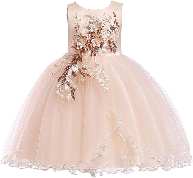 Floral Girls Lace Princess Bridesmaid Pageant Gown Birthday Party Wedding Dress