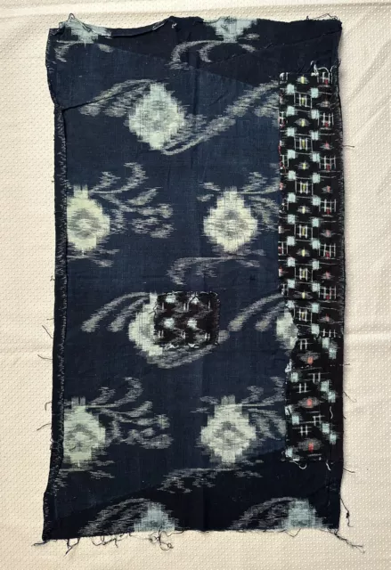 Vtg Japanese Kasuri Boro Sashiko Indigo Fragment 13” x 23” (33cm x 58.4cm)