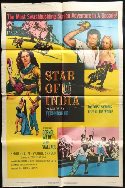 STAR OF INDIA Cornel Wilde Jean Walace  Original 1956 1-SHEET MOVIE POSTER