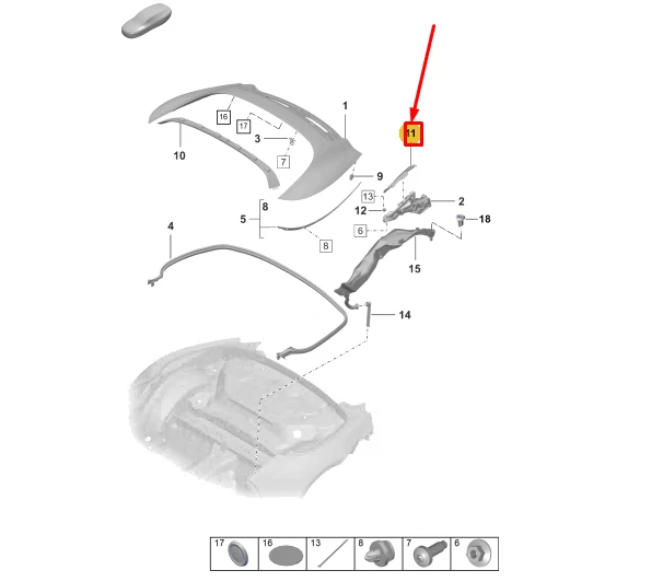 Housse De Charnière De Toit Convertible Pour BMW E93 / F33 Série 4, Côté Droit, Grise, Neuve