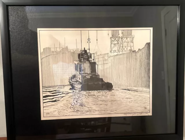 Etching Print of Peggy Foss Tugboat. Signed and numbered.