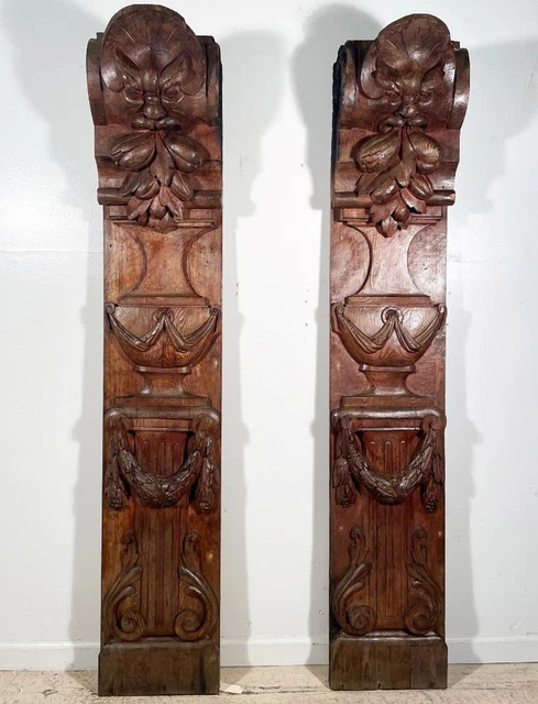 Pair of 69" Tall French Antique Wood Fireplace Pillars/Columns/Posts Mantel