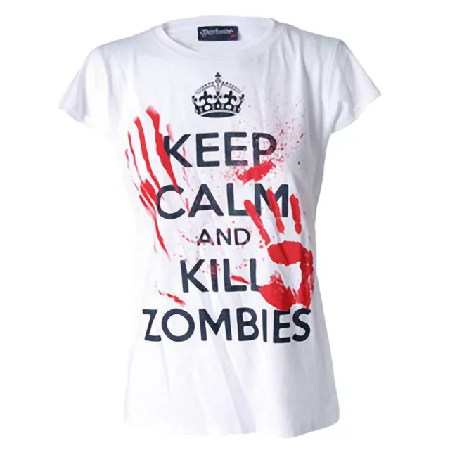 Darkside Clothing Keep Calm Matar Zombies Mujer Camiseta Sangre Splat Horror Mal