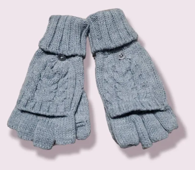 Ladies Cold Weather Fingerless Cable Knit Gloves Mittens Gray One Size