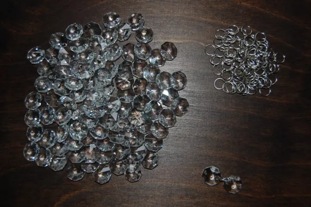 100 Kristall Octagons Stern 14mm + Ringe silber - Kronleuchter Lüster Chandelier