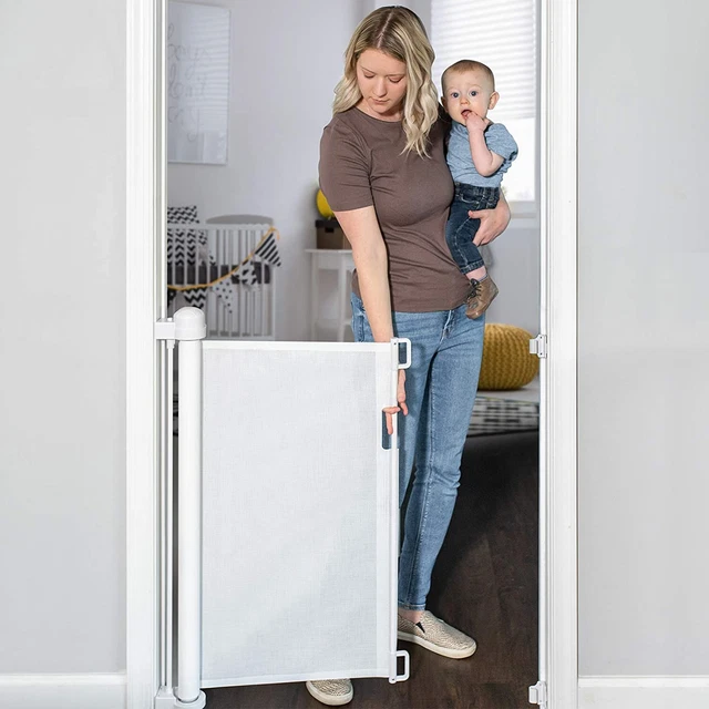 Puerta de seguridad retráctil para bebé/perro YOOFOR - 33"" de alto, se extiende a 55"" de ancho - blanca