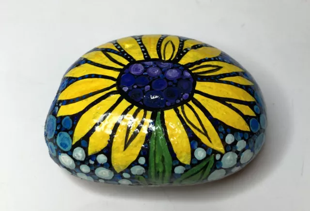 Painted rock with acrylic painting/ Sealed with Art Resin/ Yellow Sunflower