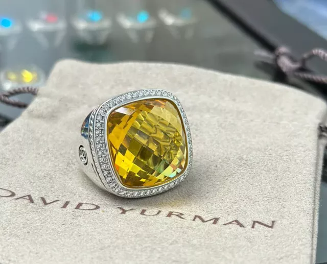 David Yurman Sterling Silver 20mm Albion Ring Lemon Citrine & Diamonds size 6