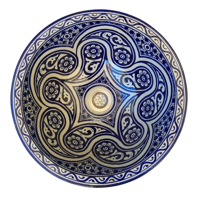 Lavabo En Céramique Marocain Musila – Lavabo à Poser Rond 41 Cm Fait Main Style Artisanal Oriental Deco Exotique Salle De Bain Design 95632490