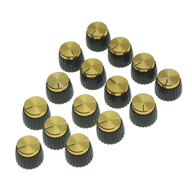 15Pcs Guitar Amplifier Push on Fit Knobs Black with Gold Aluminum Top Fits  A5W8