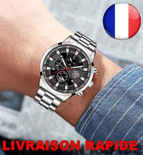 Montre Deyros Acier Inoxydable Homme Bracelet Quartz Cadeau Bijoux Date Heure