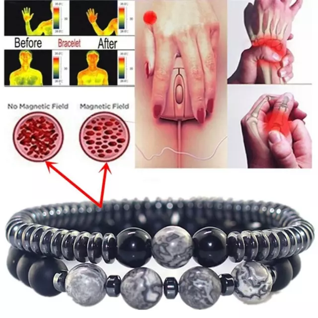 Magnetic Bracelet Beads Hematite Stone Therapy Health Care Weight Loss Unisex