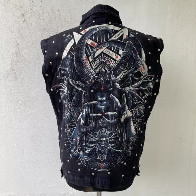 STUDDED BATTLE JACKET Cut Off Vest Punk Rock Metal Goth Satan 65.00 PicClick UK
