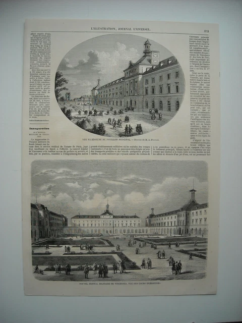 Gravure 1858. Inauguration De L'hopital Militaire De Vincennes. Avec Explicatif.