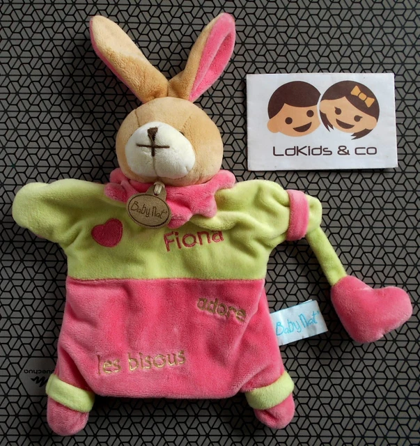 DOUDOU Babynat Baby nat' LAPIN MARIONNETTE FIONA ADORE LES BISOUS ROSE ❤️ - D823