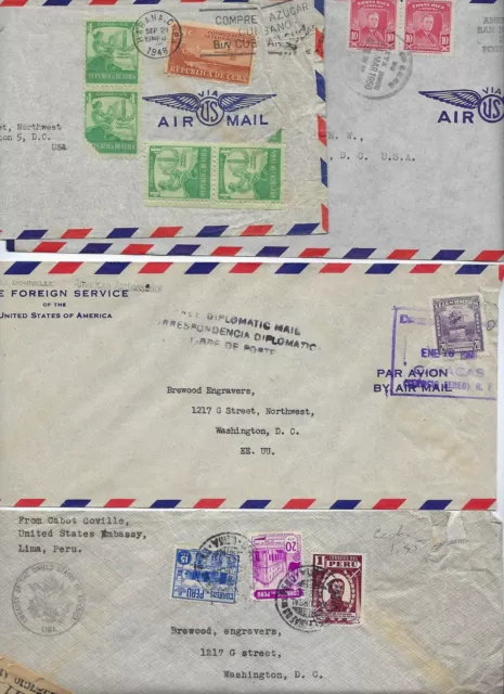 US OFFICIAL DIPLOMATIC MAIL 1940s VENEZUELA COLOMBIA ECUADOR QUBA CHILE BRAZIL