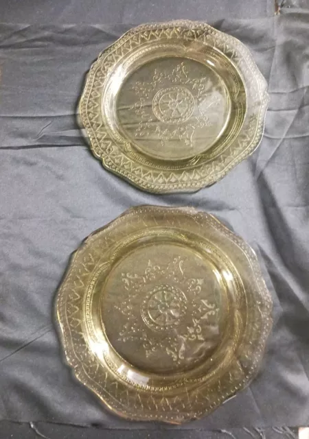 Federal Patrician Spoke Amber Depression Glass 11" Dinner Plates- Set Of 2