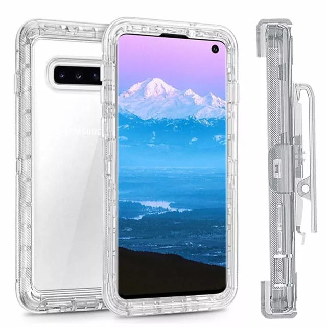 For Samsung Galaxy S10 S10+ Plus S10E Shockproof Defender Clear Case W/Belt Clip