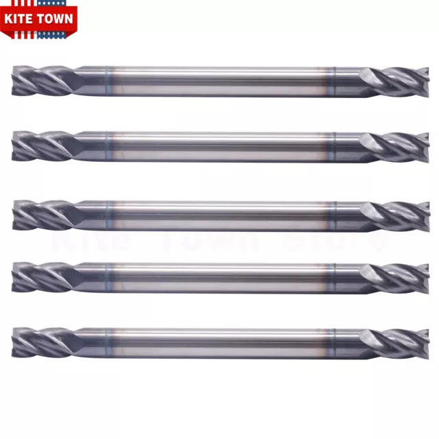 5Pcs 4Flute 3/16" x 3/8" x 2-1/2" Double End Solid Carbide End Mill AlTiN Coated